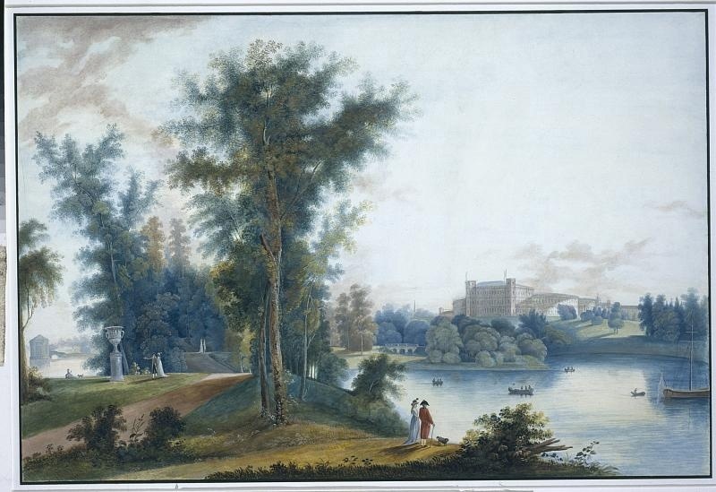 Вид на Гатчинский дворец с Большого острова. 1796