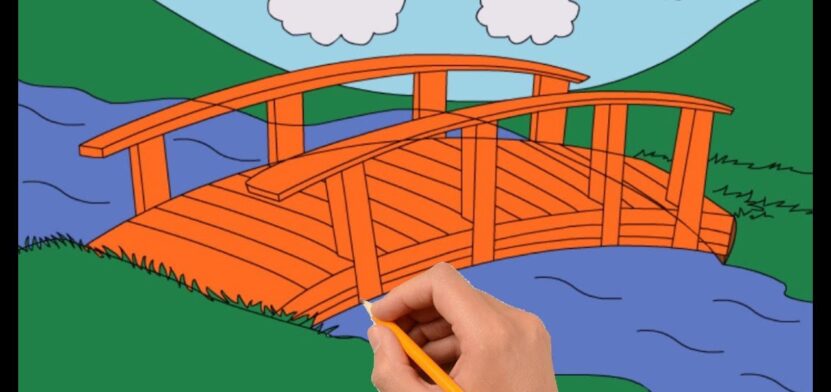 Мост через реку, рисунок